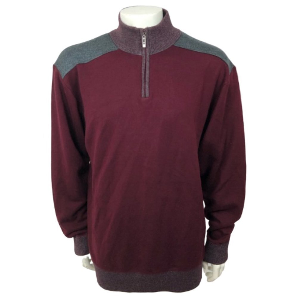 ROYAL PRESTIGE Men's Burgundy Gray Half Zip Sweater 2XL